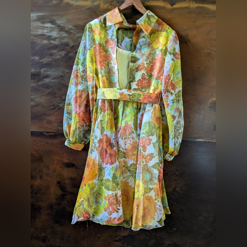 Vintage 1960 Sak’s Fifth Avenue chiffon belted rare dress - Picture 9 of 16